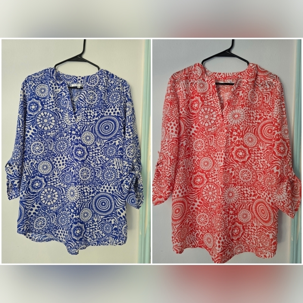 Bundle Women's Blue and Red Patterned Tops Size M